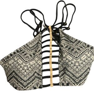 Ibiza Cage Swim Top Halter Strappy Ladies Medium Black White